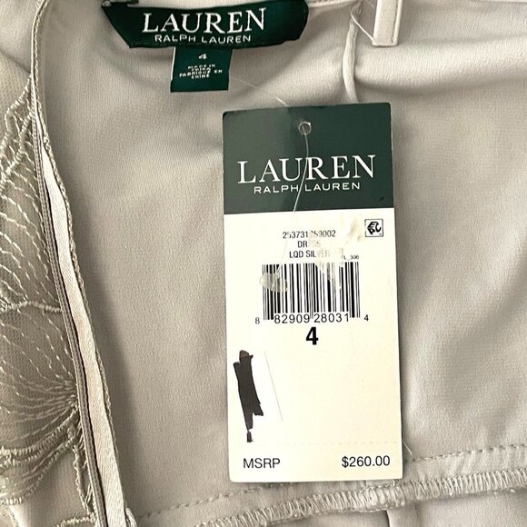 Lauren Ralph Lauren Sliver Sleeveless Floral Mesh Evening Maxi Dress Size 4 NWT - Picture 13 of 14